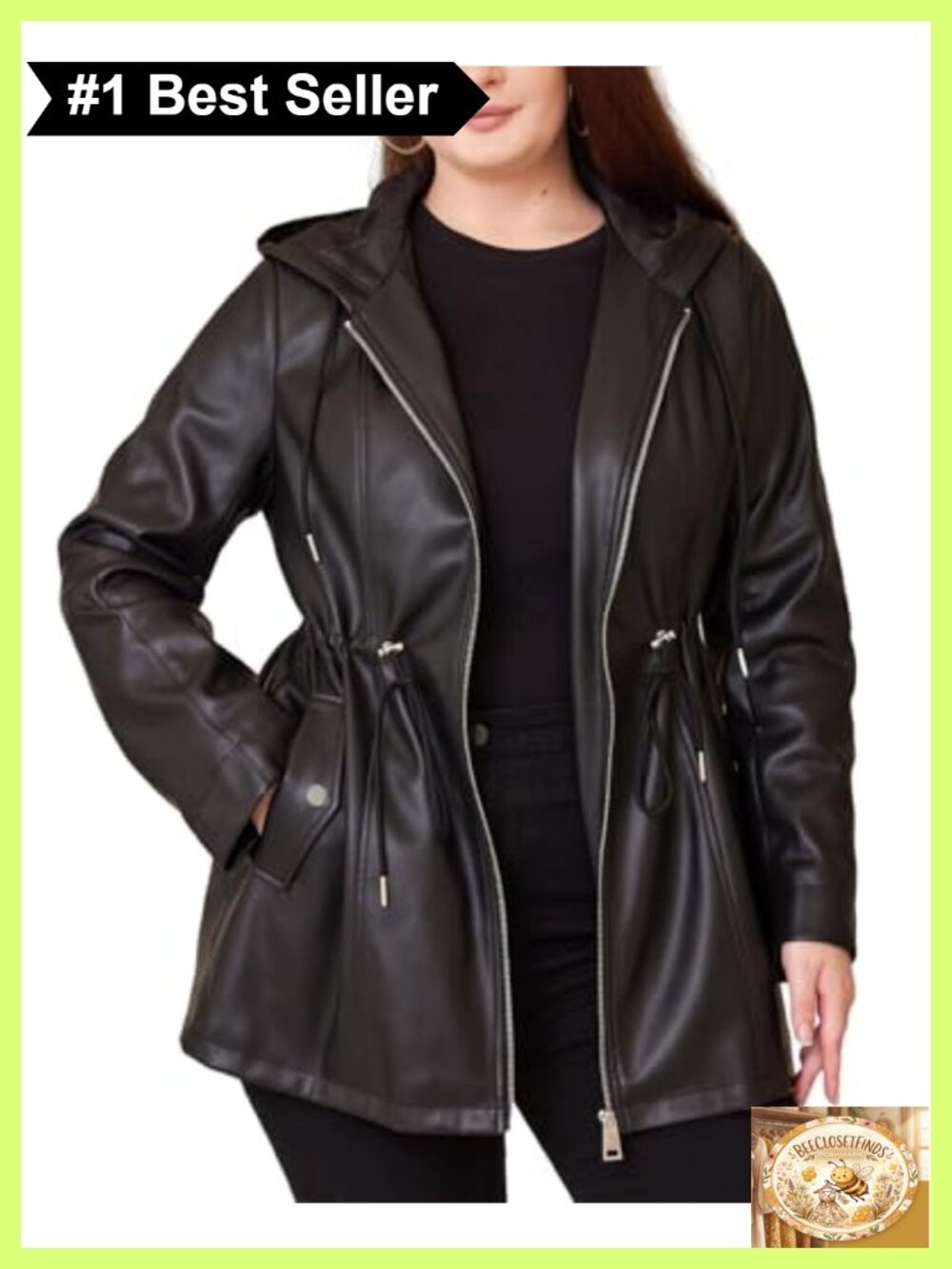 Faux Leather Jacket Women Plus Size Hooded Moto Biker Belted Trench Coat
